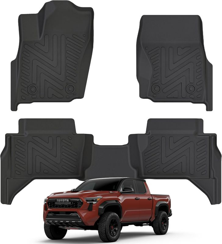 Photo 1 of Floor Mats for 2024 Toyota Tacoma Double Cab (Not fit Hybrid, Not for Manual) All Weather Protection TPE Rubber Floor Liners for 2024 Toyota Tacoma Automotive Mat Accessories, Black