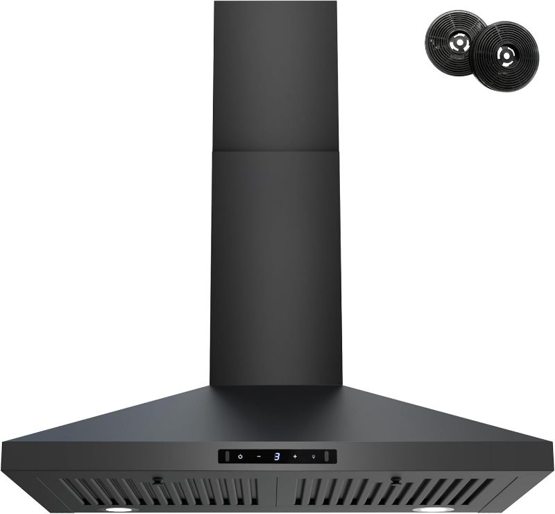 Photo 1 of FIREGAS Black Range Hood 30 inch, 450 CFM Wall Mount Range Hood with Ducted/Ductless Convertible, Gesture Sensing Control & Touch Control Kitchen Hood Vent, Baffle Filters, Charcoal Filters