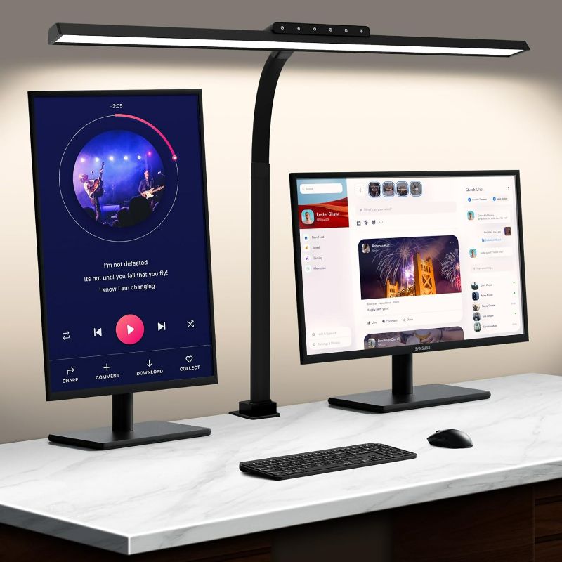 Photo 1 of Desk Lamp, 31 Inch Stepless Dimming Desk Lamp with Clamp Flexible Gooseneck Desk Lamps for Home Office Eye Caring Desk Light Modern 24W Office Light for Sewing Studying Working Drawing