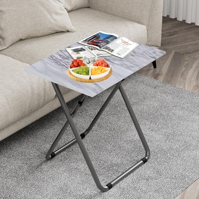 Photo 1 of Tv Trays, Folding Tray Table, Foldable Dinner Table for Eating with Required&Sturdy, Foldable Snack Table with Sturdy MDF Top,Portable Laptop Stand,No Assembly,27.3 * 19in(White Marble)