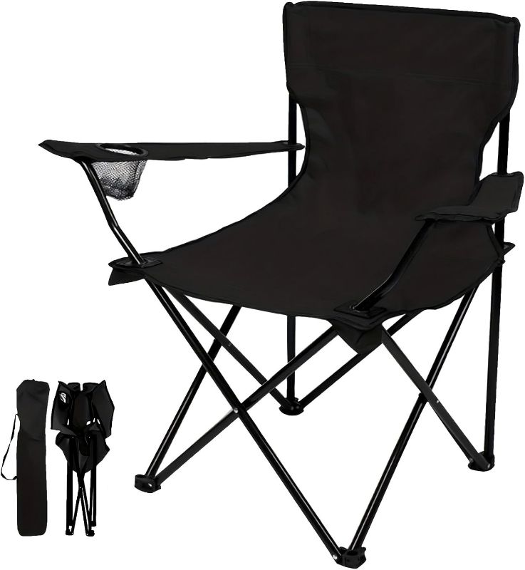 Photo 1 of 2 pc Adult Folding Lightweight Camp Chair?Folding Chair with A Cup Holder and Carry Bag,Portable Outdoor Chair Supports up to 225lbs (Black)