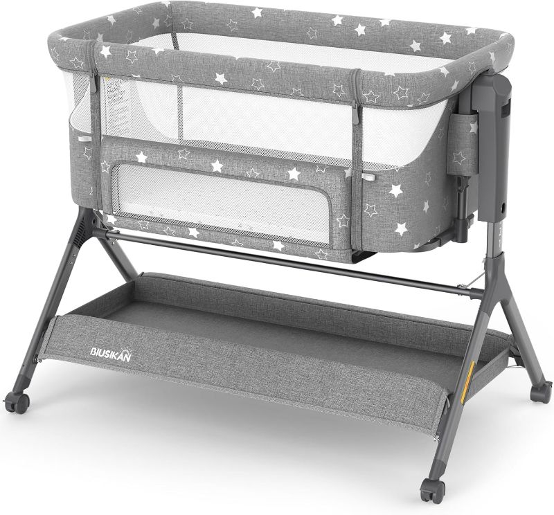 Photo 1 of 3 in 1 Baby Bassinet, Rocking Bassinet Bedside Sleeper with Comfy Mattress and Breathable Mesh, 6 Height Adjustable & Upgraded Wheels Portable Bedside Crib for Newborn