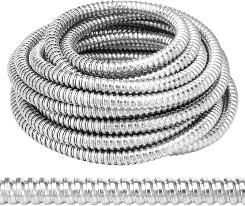 Photo 1 of Metal Flexible Conduit 50 ft Reduced Wall Flexible Conduit Galvanized Steel Outdoor Electrical Conduit for Greenfield Wiring(1/2 Inch)