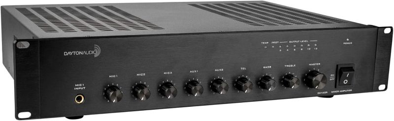 Photo 1 of Dayton Audio DA120R 120W 2U Rack Mount PA Mixer-Amplifier 70V/100V/4 Ohm 3 Mic 2 Aux 1 Tel Inputs