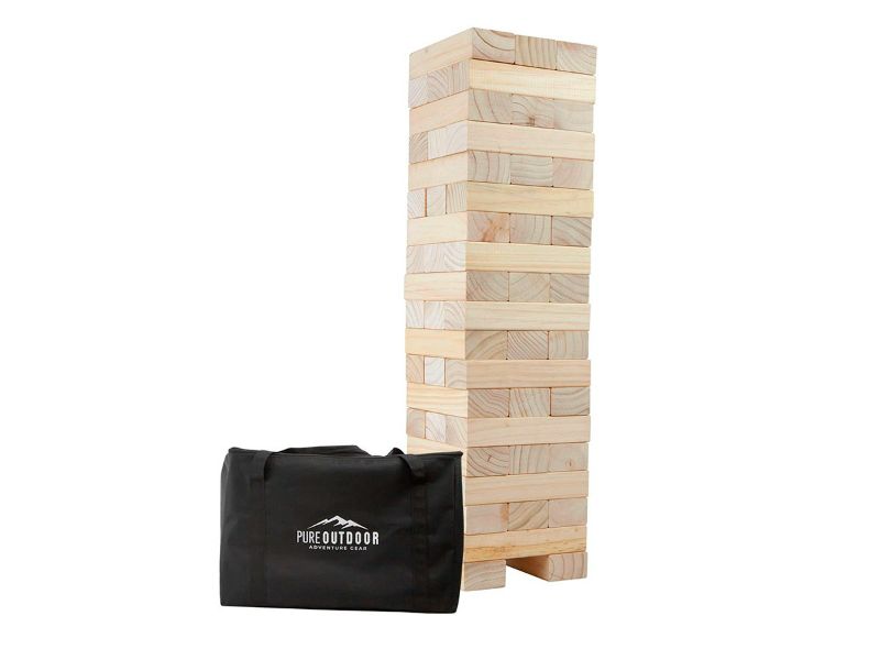 Photo 1 of Pure Outdoor by Monoprice Giant Tumbling Tower Game, 56 Pinewood Pieces, Stack from 2ft to Over 5ft, Includes Carrying Case