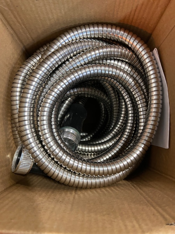 Photo 2 of 50ft. Garden Hose Stainless Steel Metal Water Hose Tough & Flexible, Lightweight, Crush Resistant Aluminum Fittings, Kink & Tangle Free, Rust Proof, Easy to Use & Store