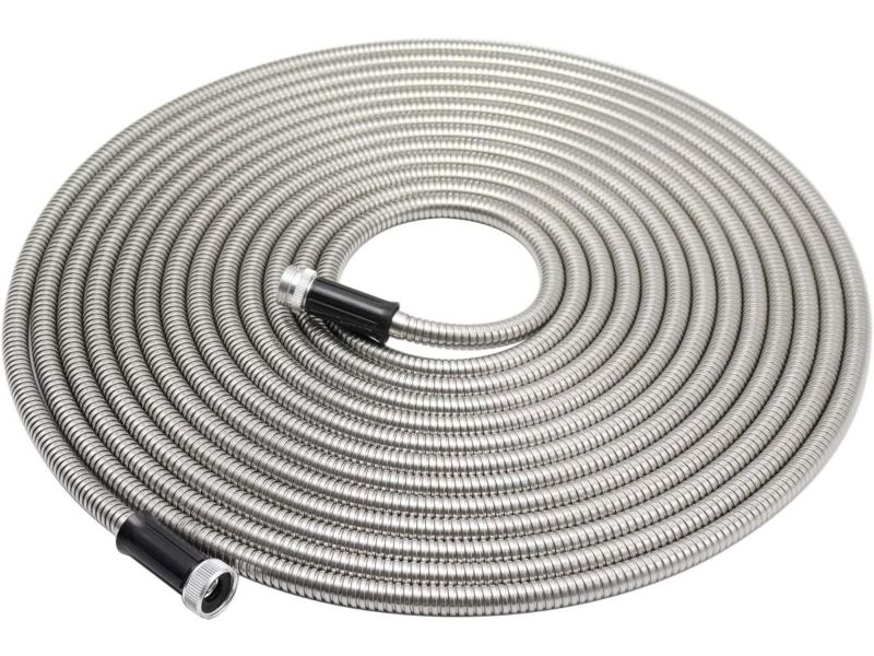 Photo 1 of 75 Foot Garden Hose Stainless Steel Metal Water Hose Tough & Flexible, Lightweight, Crush Resistant Aluminum Fittings, Kink & Tangle Free, Rust Proof, Easy to Use & Store