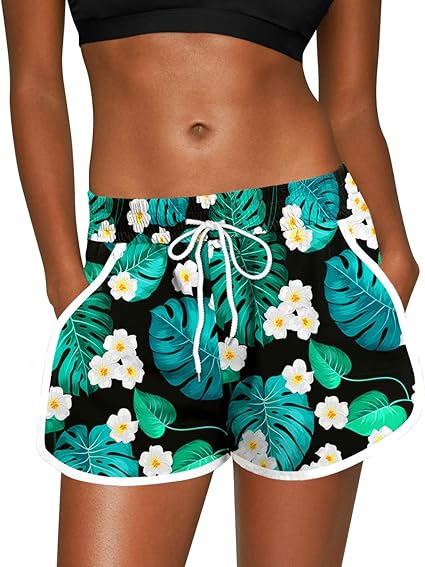 Photo 1 of  (SIZE XL) For G and PL Women Summer Floral Beach Boardshorts with Pockets Swim Trunks