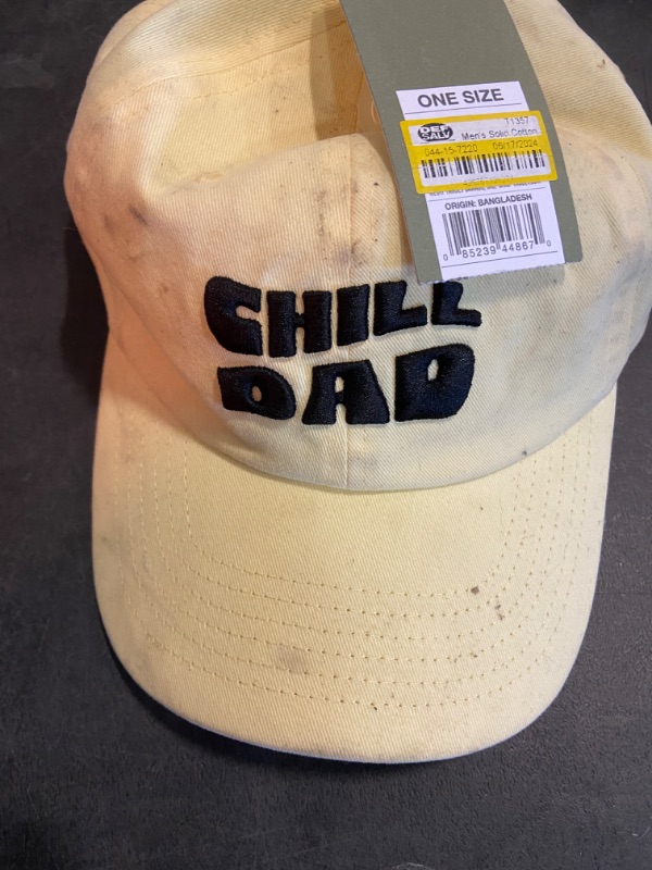 Photo 2 of Mens solid cotton " chill dad" baseball hat in yellow and black