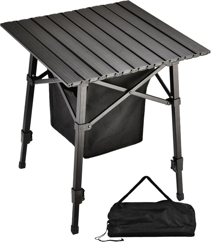 Photo 1 of Aluminum Camping Side Table, Compact Folding Outdoor Table, Portable Beach Table with Carry Bag and Storage, Small Camp Table for Picnic, Hiking, Fishing, Grill,Camping(Black)