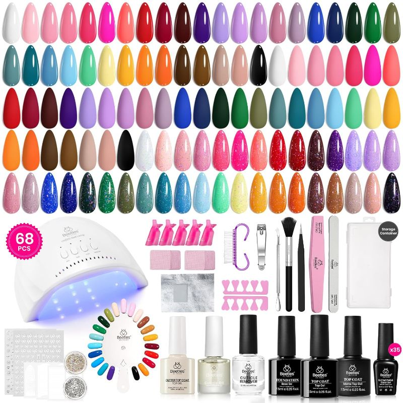 Photo 1 of Beetles Gel Nail Polish Kit with U V Light 68 Pcs Emotional Spectrum 35 Colors Gel Polish Nail Kit with Base and Matte&Glossy Top Coat Soak Off All Season Gel Nail Kit Manicure Tools Gifts for Women