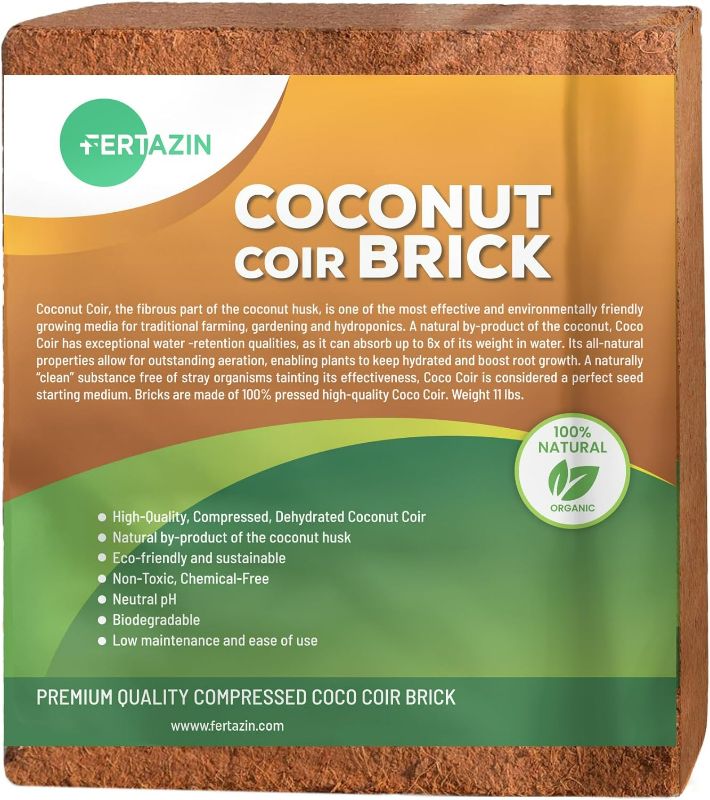 Photo 1 of Premium Coco Coir Brick - 10LBS / 4.5KG - Makes 18-20 Gallons - OMRI Listed - Eco-Friendly - Low EC Triple-Washed - Compressed Growing Medium - Potting Soil Substrate for Gardens, Seeds and Plants