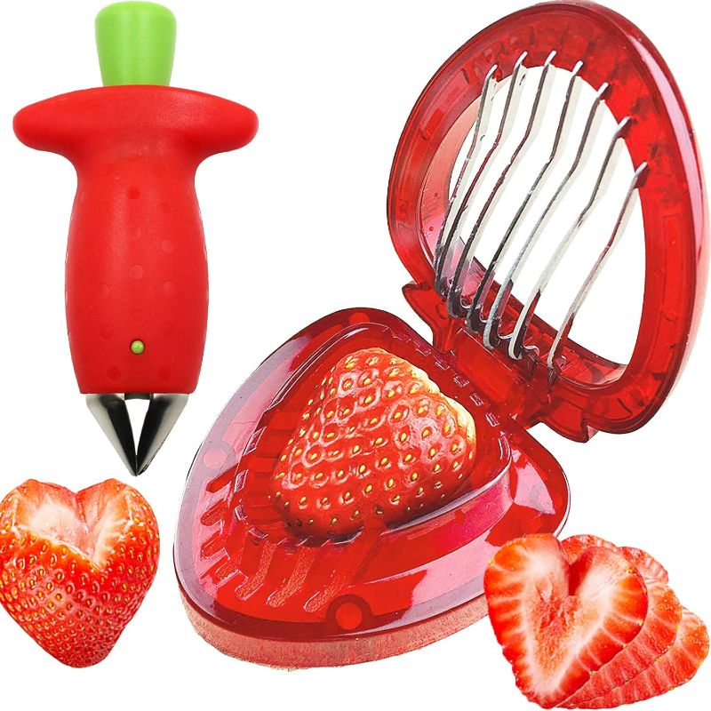 Photo 1 of Strawberry Huller Stem Remover and Strawberry Slicer Set,Potatoes Pineapples Carrots Tomato Corer Slicer Cherry Pitter,Fruit Picker Stalks Tools,Stainless Steel Blade Kitchen Tools and Gadgets