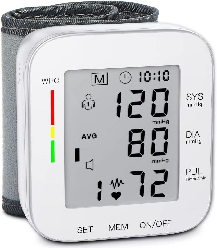 Photo 1 of MMIZOO Wrist Blood Pressure Monitor Bp Monitor Large LCD Display Blood Pressure Machine Adjustable Wrist Cuff 5.31-7.68 inch Automatic 99x2 Sets Memory with Carrying Case for Home Use (W1681)