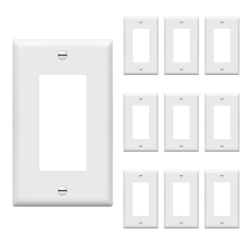 Photo 1 of ENERLITES Decorator Light Switch or Receptacle Outlet Wall Plate, Size 1-Gang 4.50 Inches x 2.76 Inches, Unbreakable Polycarbonate Thermoplastic, 8831-W-10PCS, White (10 Pack), UL Listed