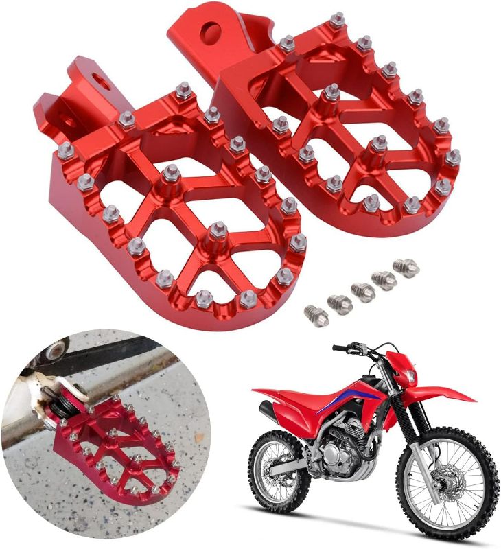 Photo 1 of Dirt Bike Foot Pegs Motorcycle Footpegs Foot Pedals Rests CNC for CRF250F 19-24 XR150L 15-24 CRF150F CRF230F 03-19 Hawk 250 Dirt Pit Bike Red