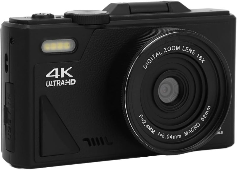 Photo 1 of Digital Camera, 64MP 4K UHD Vlogging Camera with 3 Inch Flip Screen, 18X Digital Zoom, Anti Shake, Autofocus, Webcam Function, Retro Digital Point and Shoot Camera for Travel