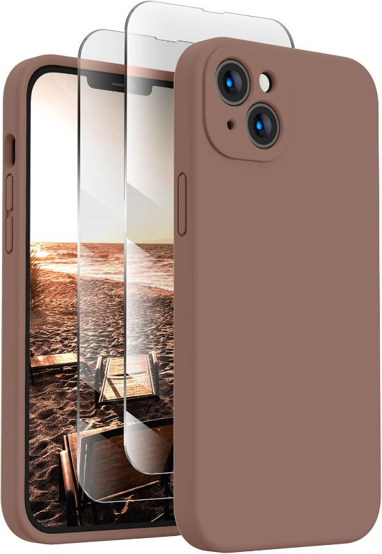 Photo 1 of FireNova Designed for iPhone 14 Case, Silicone Upgraded [Camera Protection] Phone Case with [2 Screen Protectors], Soft Anti-Scratch Microfiber Lining Inside, 6.1 inch, Light Brown