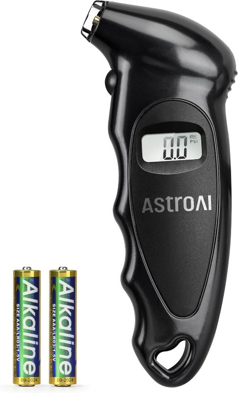 Photo 1 of AstroAI Digital Tire Pressure Gauge with Replaceable AAA Batteries, 150 PSI 4 Settings Stocking Stuffers for Car Truck Bicycle Backlit LCD Non-Slip Grip Car Accessories, Black