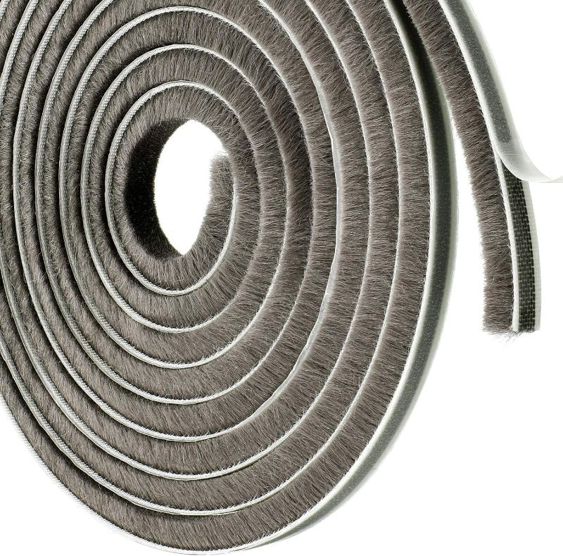 Photo 1 of Jetec Self Adhesive Pile Weather Stripping 3/8 Inch x 3/8 Inch Fuzzy Door Weather Seal Door Brush Strip in High Density for Window Door Sliding Sash Wardrobe DIY Dust Proof(Grey)