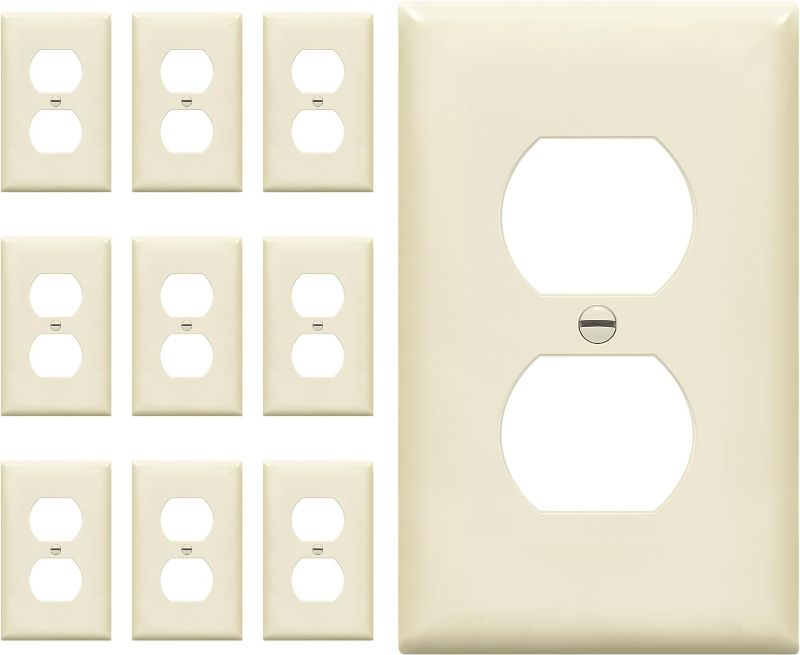 Photo 1 of ENERLITES Duplex Receptacle Outlet Wall Plate, Size 1-Gang 4.50" x 2.76", Unbreakable Polycarbonate Thermoplastic, UL Listed, 8821-LA-10PCS, Light Almond (10 Pack)