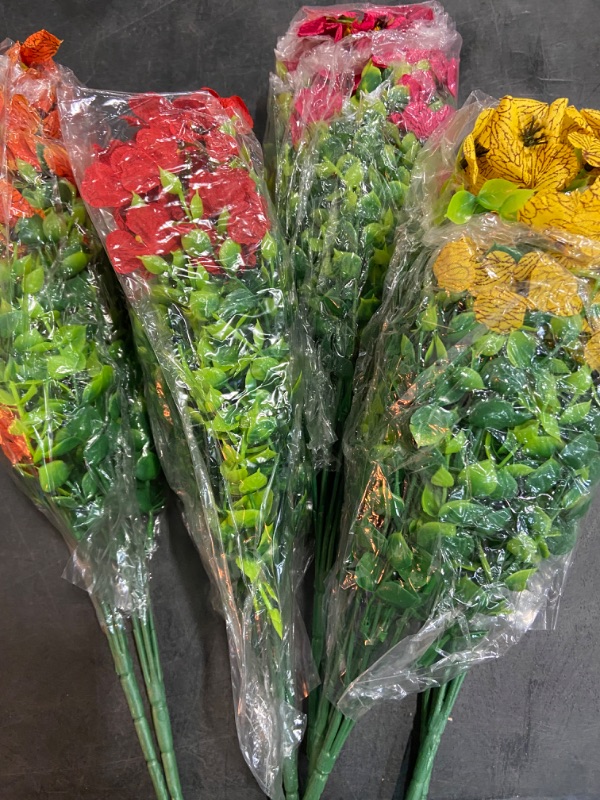 Photo 2 of 10PCS Artificial Fall Flowers for Outdoors,Faux Mums Silk Flowers Fall Decoration for Home,UV Resistant Fake Eucalyptus Plants for Patio Window Planter Box Decor