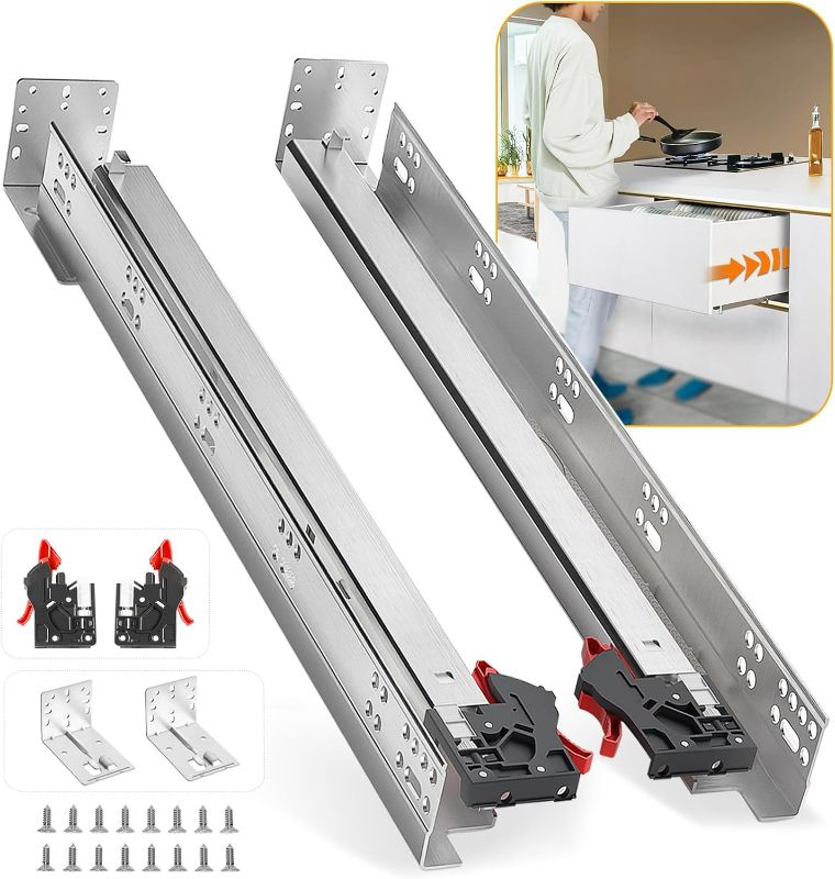 Photo 1 of 6 Pair Undermount Soft Close Drawer Slides 9 12 15 18 21 24 Inch 80 lb Load Capacity Full Extension Hidden Bottom Mount Rails with Rear mounting Bracket?24 inch,6 Pairs?