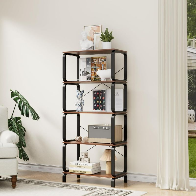 Photo 1 of 5 Tier Bookshelf, Modern Sturdy Bookcase,Industrial Metal and Wood Shelf, Tall Free Standing Book Shelf for Living Room, Bedroom, Kitchen and Home Office(Rustic Brown)