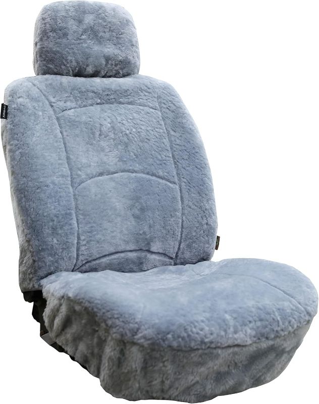 Photo 1 of Genuine Sheepskin Seat Cover Lambskin Seat Cover Winter Car Seat Cover Lambs Wool Sheep Skin Fuzzy Seat Cover Shearling Car Accessories Front with Curve Patten (Light Gray Color)