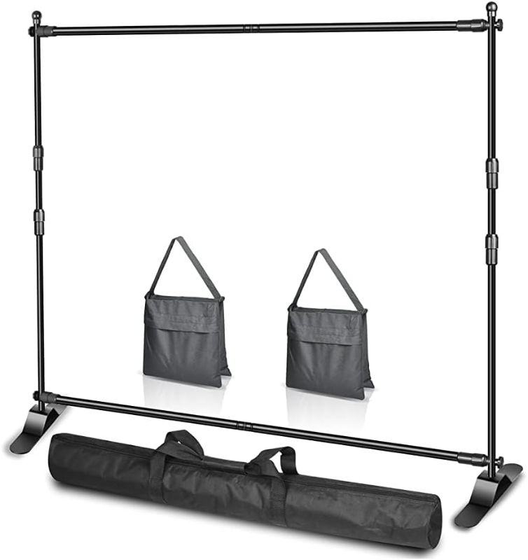 Photo 1 of EMART 10 x 8ft (W X H) Photo Backdrop Banner Stand - Adjustable Telescopic Tube Trade Show Display Stand, Step and Repeat Frame Stand for Professional Photography Booth Background Stand Kit