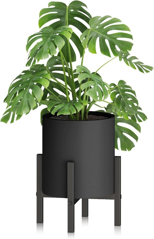 Photo 1 of 10 inch Black Cylinder Plant Pots with Heavy Duty Stand,Durable Planters for Flowers,Large Plant Pot for Indoor and Outdoor, Decorative Modern Flower Pots with Drainage Hole