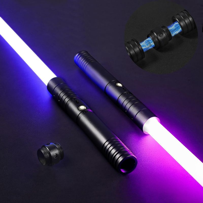 Photo 1 of Dueling Lightsaber Alloy Handle Light Saber 15 Colors with 3 Sound Modes Type-C Rechargeable 2 in 1 Lightsaber for Kids and Adults Ideal Children's Day Halloween (2 Pack Black)