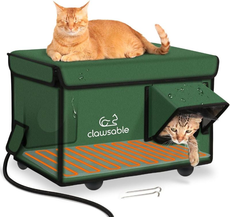 Photo 1 of Heated Cat House for Outdoor Cat in Winter, Weatherproof Heated Cat Bed Kitty Shelter with Cat Heating Pad, Waterproof & Insulated & Safe Escape Door, Warm Home for Outside Barn Feral Stray Cat