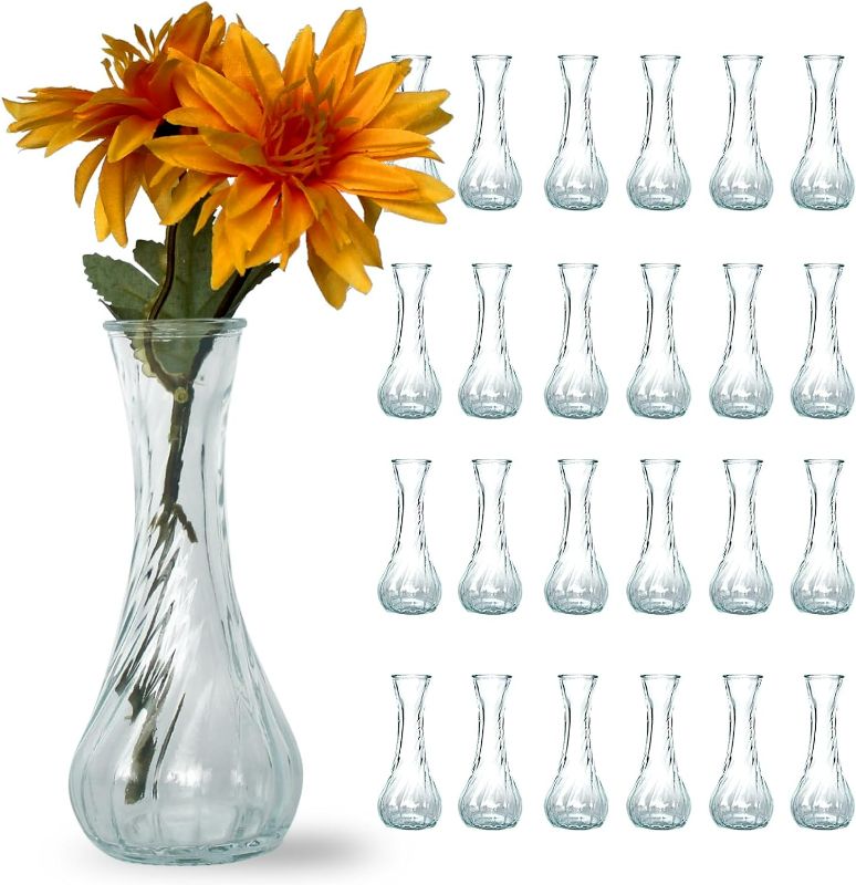 Photo 1 of Glass  Vases in Bulk Set of 24, Small Glass Vases for Flowers Mini Clear Bud Vases for Centerpieces Vintage Vases for Wedding Home Table Decorations