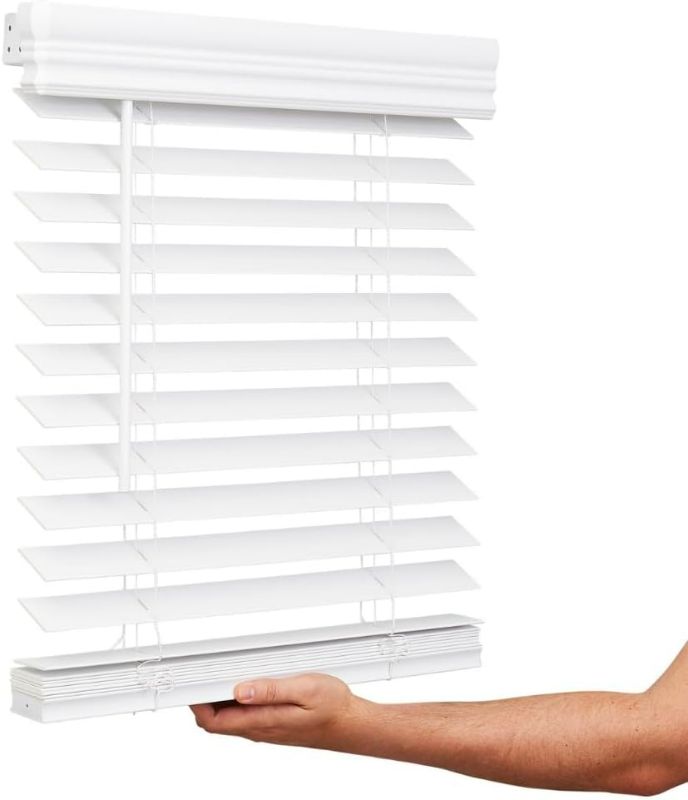 Photo 1 of Lotus & Windoware Cordless, 2 Inch Faux Wood Blind, 30" Wide x 60" Long, Window Blinds, Blinds & Shades, Blinds for Indoor Windows, Smooth, Bright White, (Actual Size - 29.5" x 60")