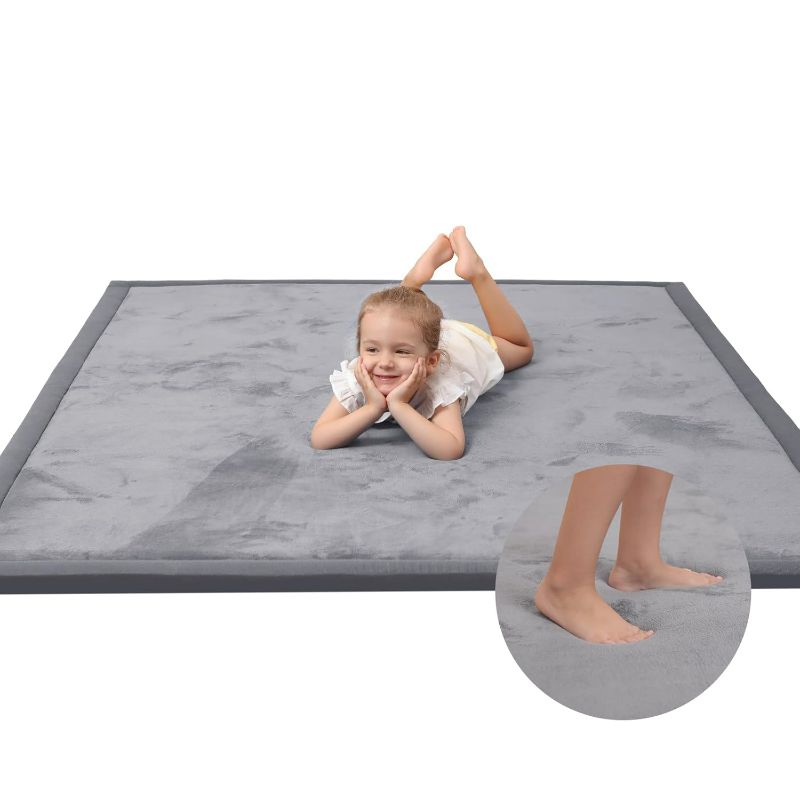 Photo 1 of Baby Play Mat for Floor,1.3" Thick Memory foam Tummy Time Mat,Soft Coral Velvet Nursery Rug,Extra Large Non Slip Crawling Mat for Toddlers,Infants,kids,Yoga Mat,Tatami Mat for Living Room(Dark Gray)