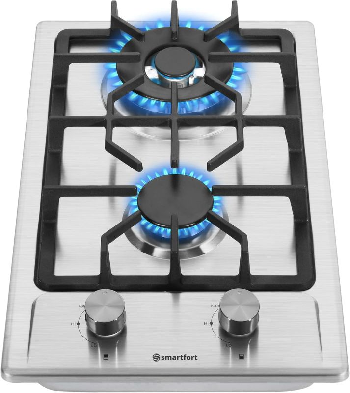 Photo 1 of 2 Burner Propane Gas Cooktop, 12" Inch ITALY SABAF 17100BTU Powerful Burners Gas Stove Top, LPG/NG Dual Fuel With Thermocouple Protection Built-in Stainless Steel Gas Hob(L12"×W20")