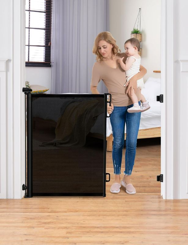 Photo 1 of 34'' Tall 54'' Retractable Baby Gates, Mesh Dog Gate, Child Safety Gate for Doorways, Stairs, Hallways, Indoor/Outdoor(Black)