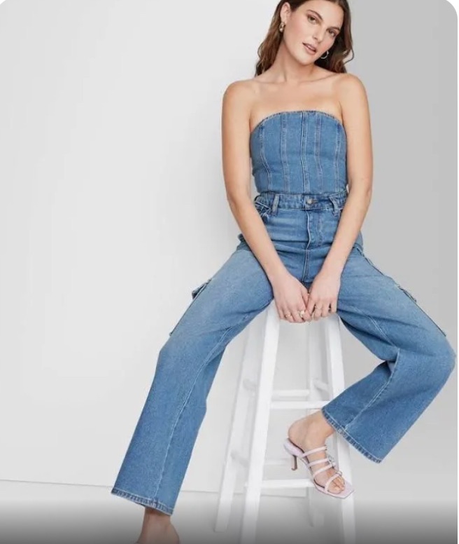 Photo 1 of  XS Wild Fable Womens Tube Cargo Denim Jumpsuit 