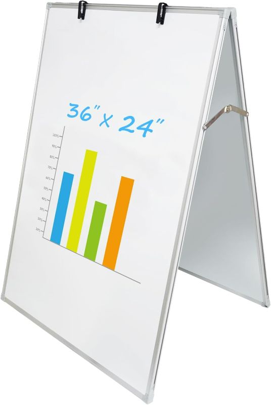 Photo 1 of JILoffice Dry Erase Board, Magnetic White Board 36 X 24 Inch, Double Sided Whiteboard Easel, Silver Aluminum Frame with Two Flipchart Hooks for Office Home and School