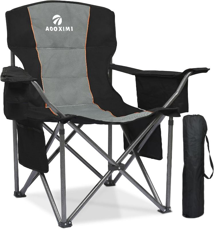 Photo 1 of Oversized Folding Camping Chairs, Outdoor Chair Heavy Duty Support 450 LBS with Padded Cushion Seat and Back, with Cup Holder and Cooler Bag, Portable Lawn Chair for Beach Picnic Sports