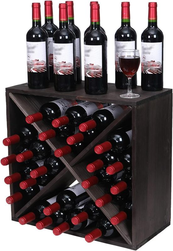 Photo 1 of Wine Rack Cabinet countertop Wooden Stackable Storage Retro Cube 24 Bottles freestanding Floor Wine Holder Stand (Black)