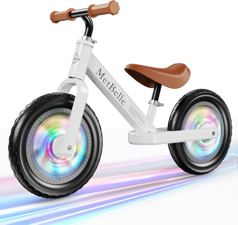 Photo 1 of Colorful Lighting Toddler Balance Bike 2 Year Old, Age 24 Months to 5 Years, 12-inch Ride Trainer for Children,Baby Balancing Sport Push Bicycle with Adjustable Seat and Carry Handle for Boys Girls