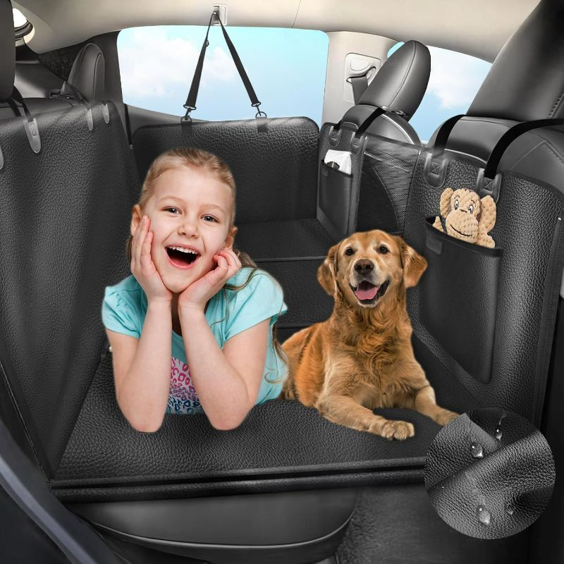 Photo 1 of Back Seat Extender for Dogs-Upgraded Faux Leather, Hard Bottom Dog Car Seat Cover for Back Seat, Anti-Scratch Backseat Extender for Dogs, Waterproof Dog Hammock for Car, SUV, 400lbs