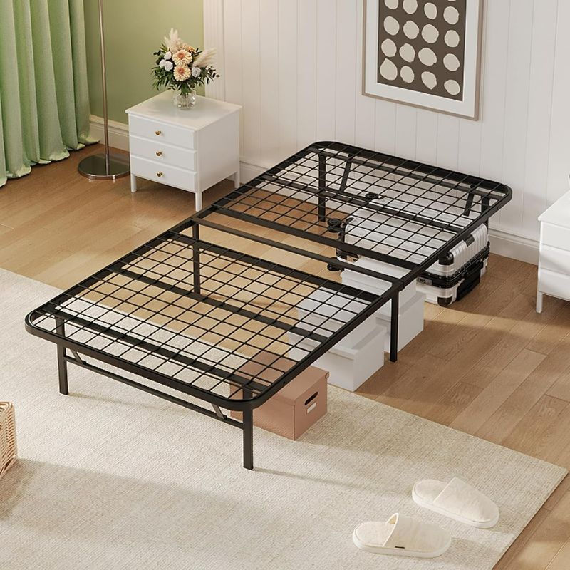 Photo 1 of Foldable Bed Frame Heavy Duty Metal Platform Bed Frame Narrow Twin Size Bed Frame Underbed Storage 14 Inches High Bed Frame No Box Spring Needed Black Sturdy Steel Bed Frame