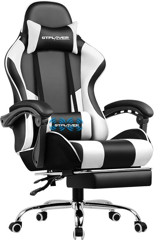 Photo 1 of GTPLAYER Gaming Chair, Computer Chair with Footrest and Lumbar Support, Height Adjustable Game Chair with 360°-Swivel Seat and Headrest and for Office or Gaming (White)