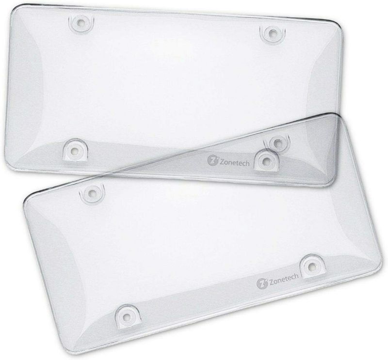 Photo 1 of Zone Tech Clear License Plate Cover Frame Shields - 2-Pack All Weather Novelty/License Plate Bubble Shields -Fits Any Standard US Plates-Protects Front and Back License Plates