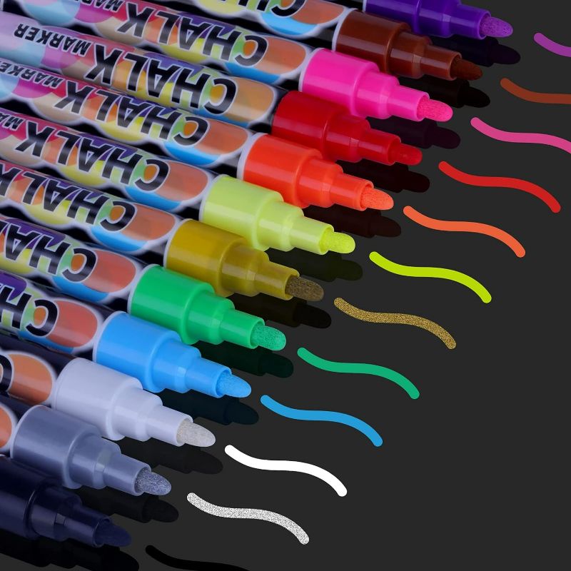 Photo 1 of 6mm Liquid Chalk Markers (12 Pens) w/ 32 Large Chalkboard Labels, Window Markers, Wet Erase For Nonporous Surfaces, Long Lasting, 2 In 1 Tip & Splinter Free Cap