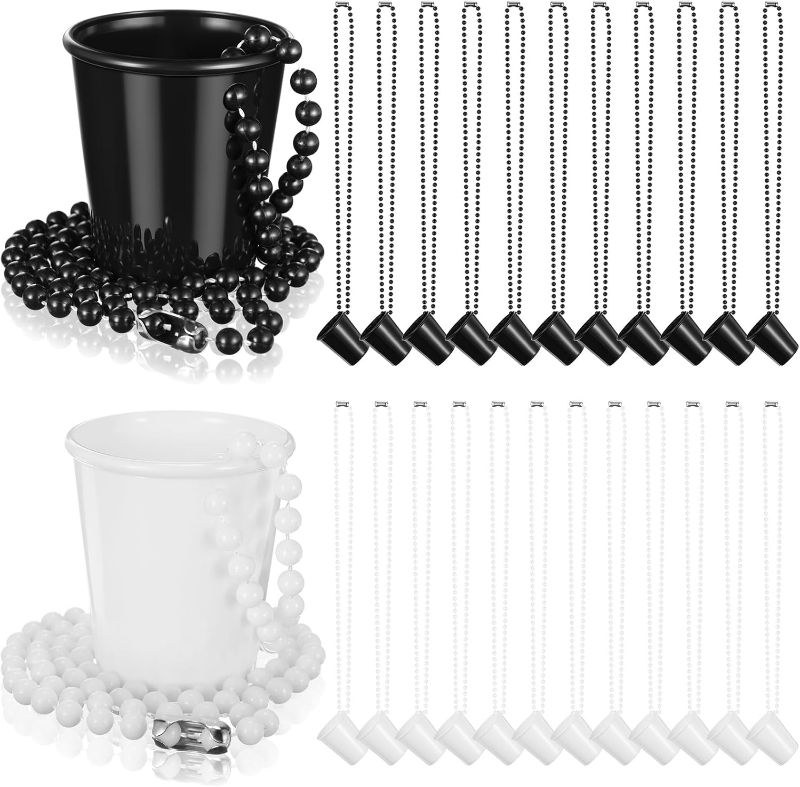 Photo 1 of Dandat 24 Pcs Shot Glass on Beaded Necklace Graduation Accessories Disposable Mini Plastic Shot Cups for Graduation Party Accessories Bachelorette Birthday Wedding Festival Party Favor(Black, White)