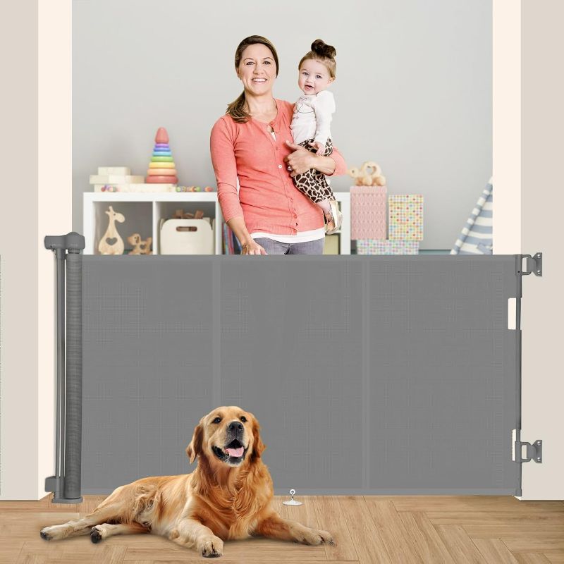 Photo 1 of Upgrade 71" Retractable Baby Gates with Reinforced Strip Design to Prevent Crawling Through, 34" Tall Retractable Gate for Baby and Pet, 6 FT Baby Gates for Stairs, Doorways, Hallways(Gray)